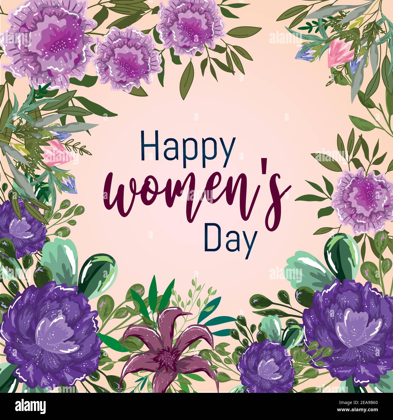 womens day cute flowers greeting card template vector illustration ...