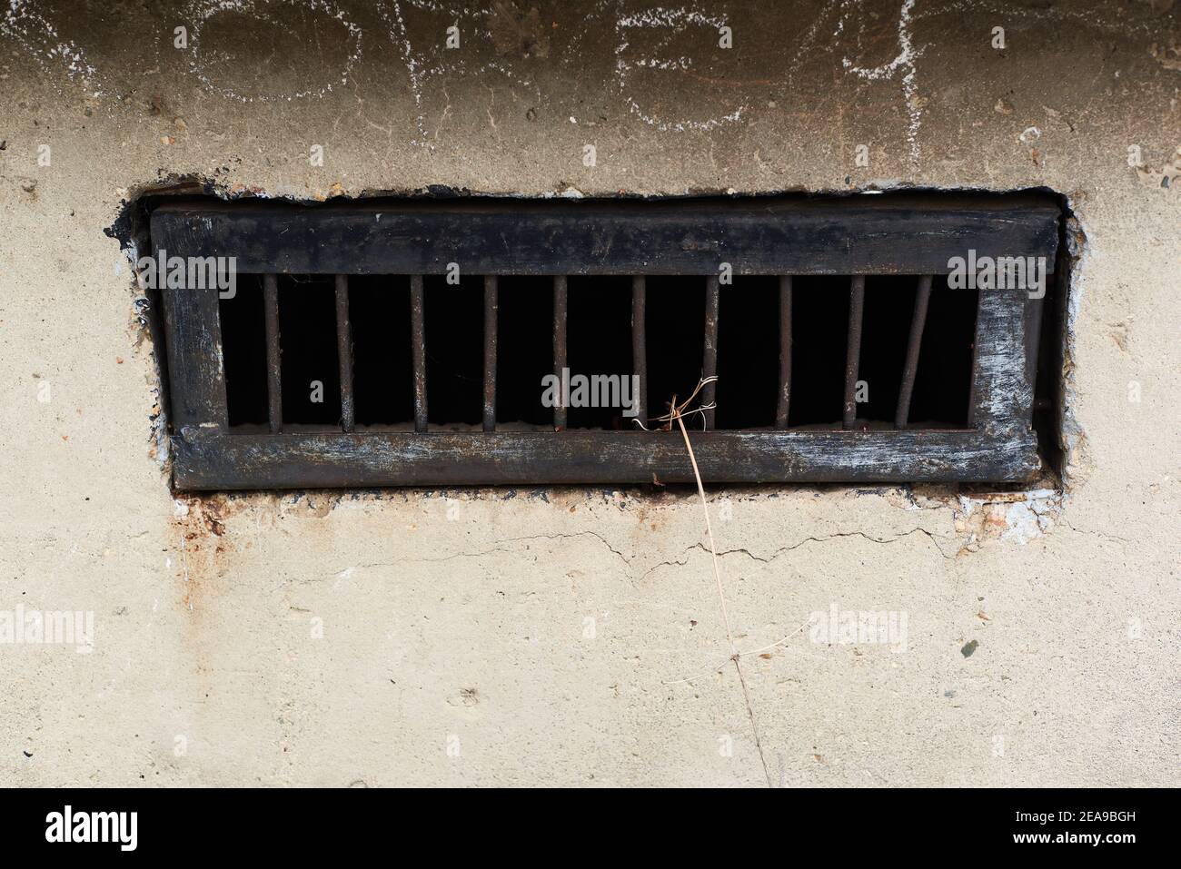 Aged metal vent of underground garage bunker storage facility texture in suburban Sofia, Bulgaria, Eastern Europe Stock Photo