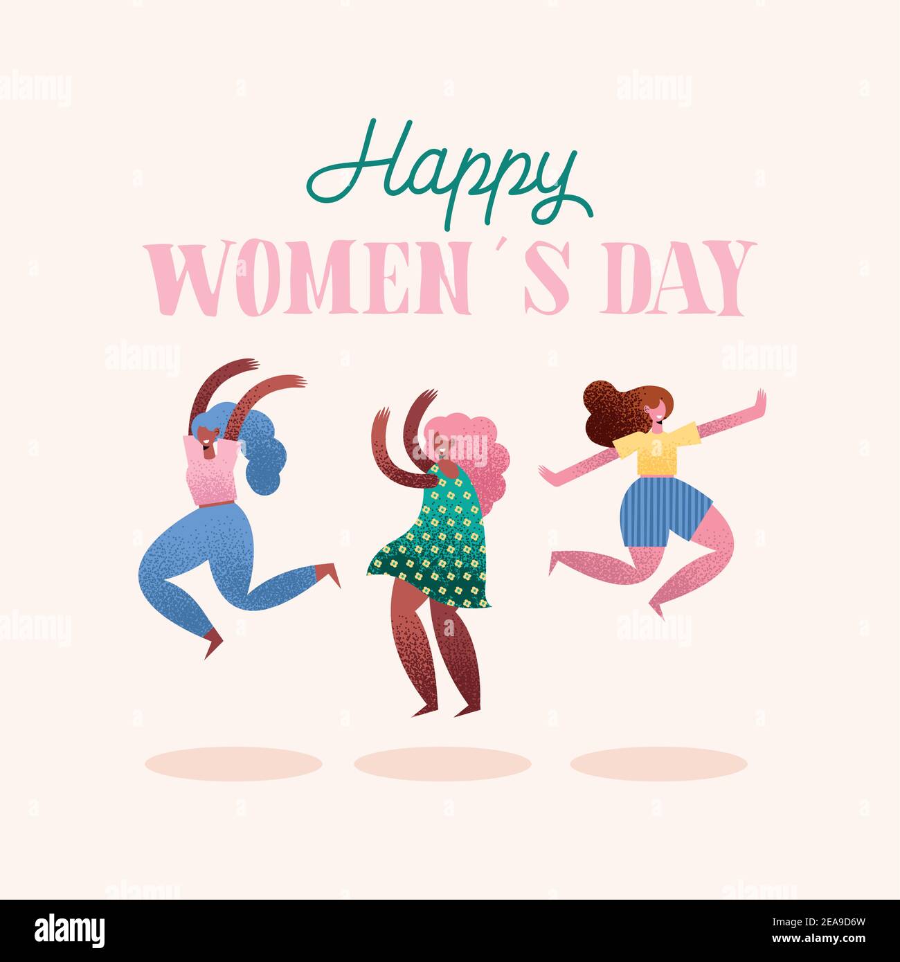 happy womens day lettering card with diversity girls vector ...