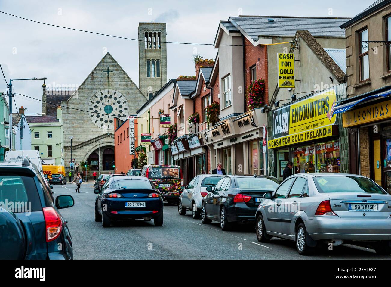 Bray street - Bré, on a cloudy day. Bray, County Wicklow, Leinster, Ireland, Europe Stock Photo