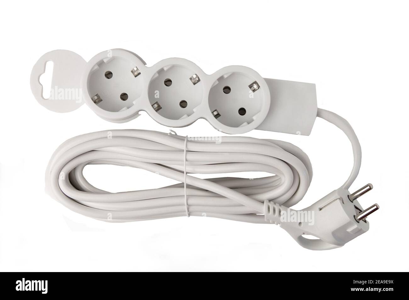 White electric outlet power strip extension cord, grounded outlets, for