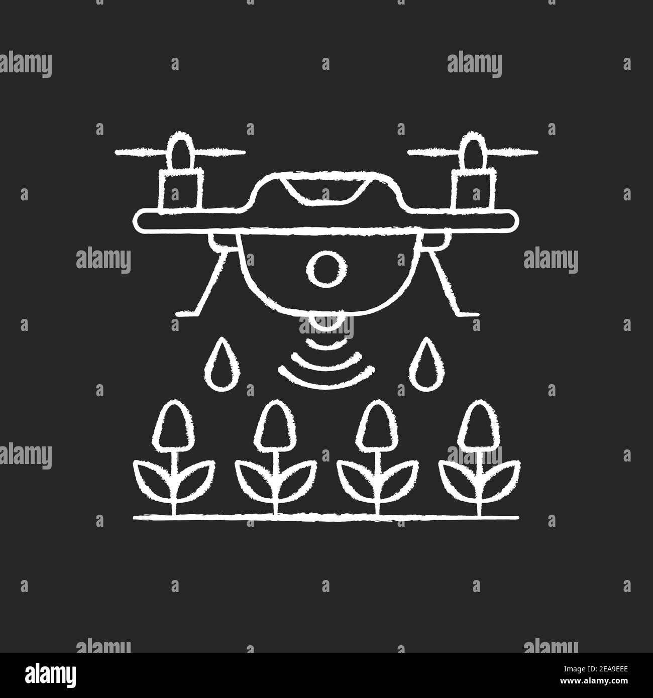 Farming drones chalk white icon on black background Stock Vector