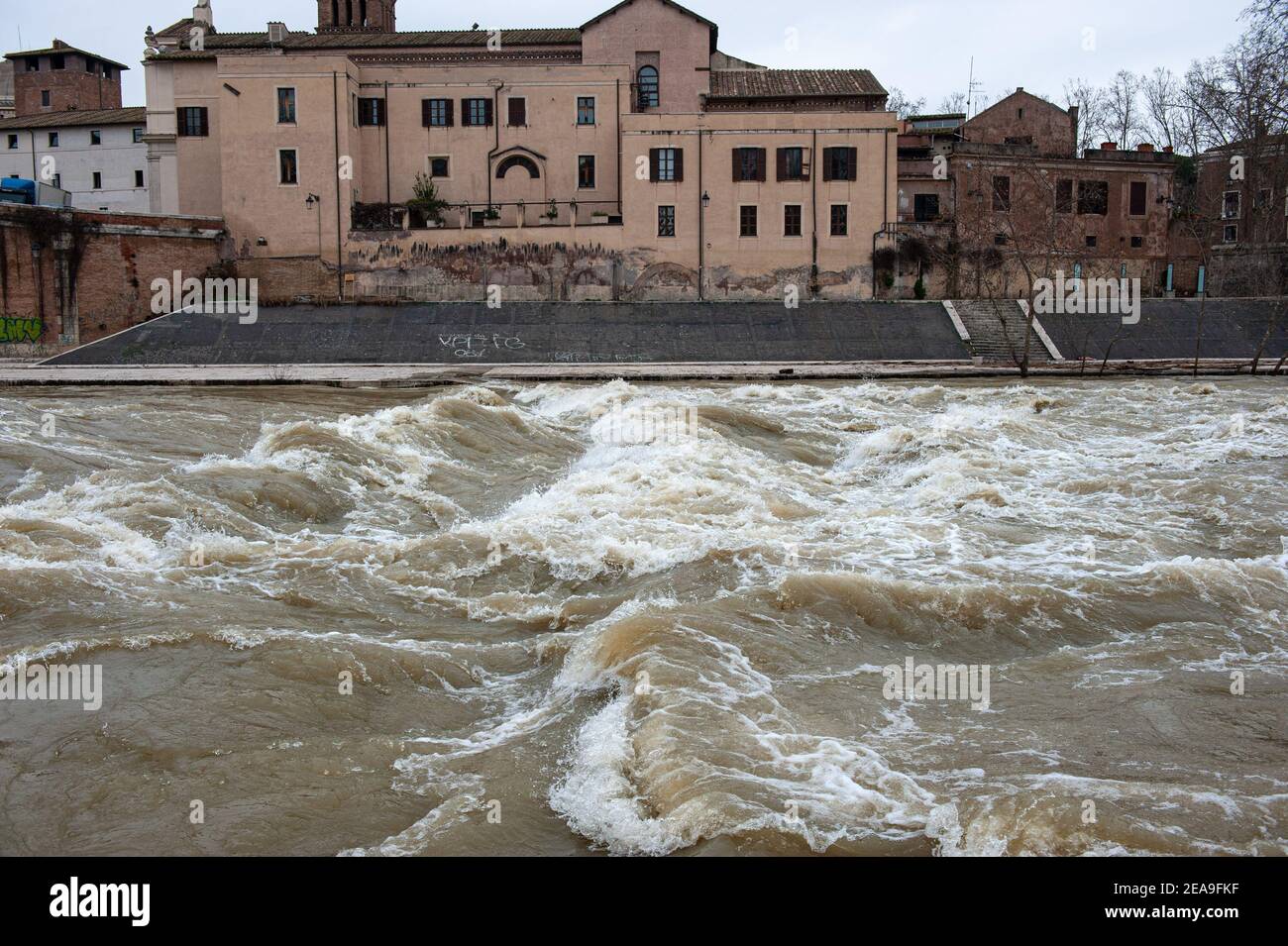 Rome, Italy 03/02/2021: Tevere river after the flood. © Andrea Sabbadini Stock Photo