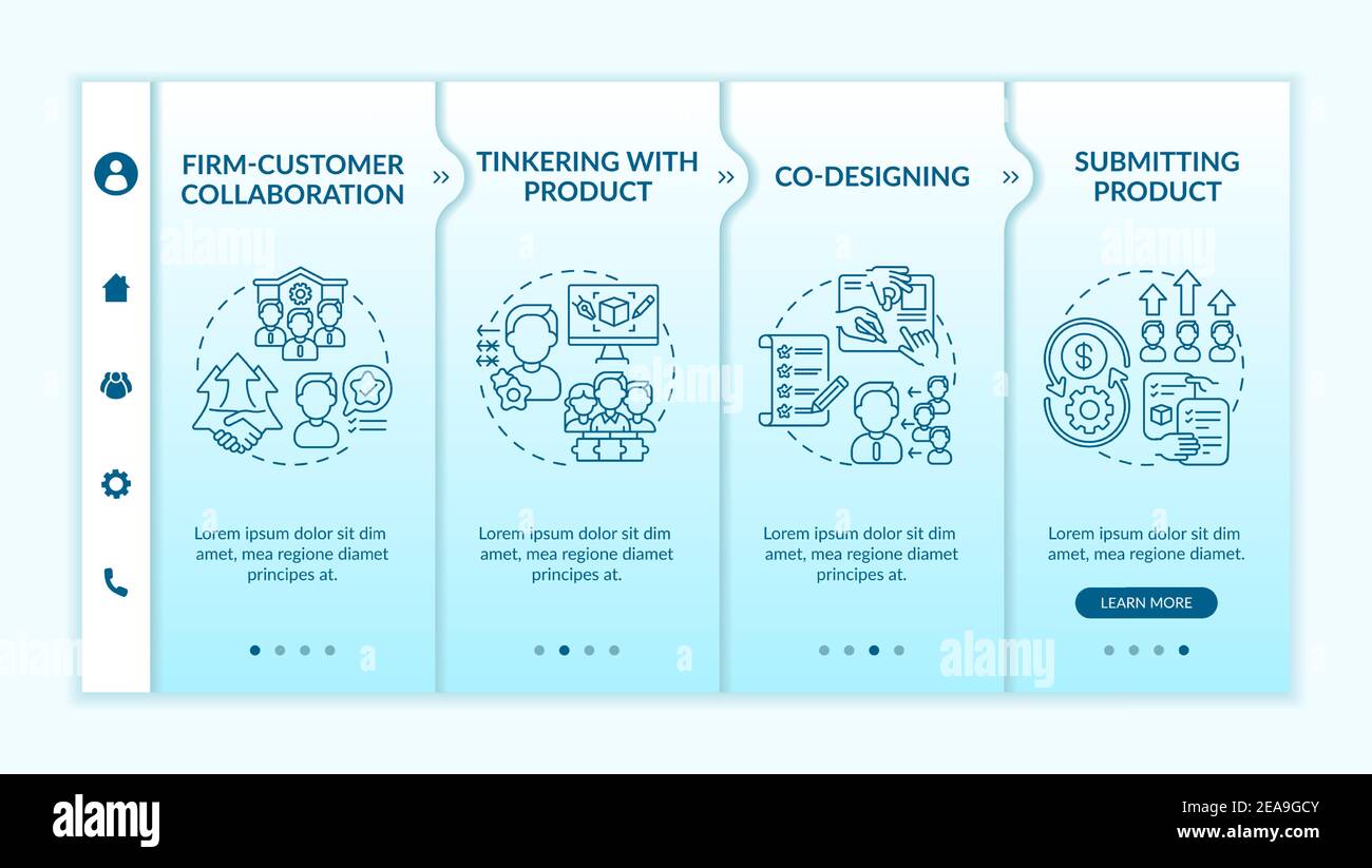 Collaborative creation types onboarding vector template Stock Vector