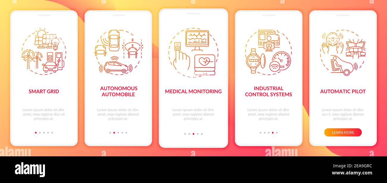 Cyber-physical systems onboarding mobile app page screen with concepts ...