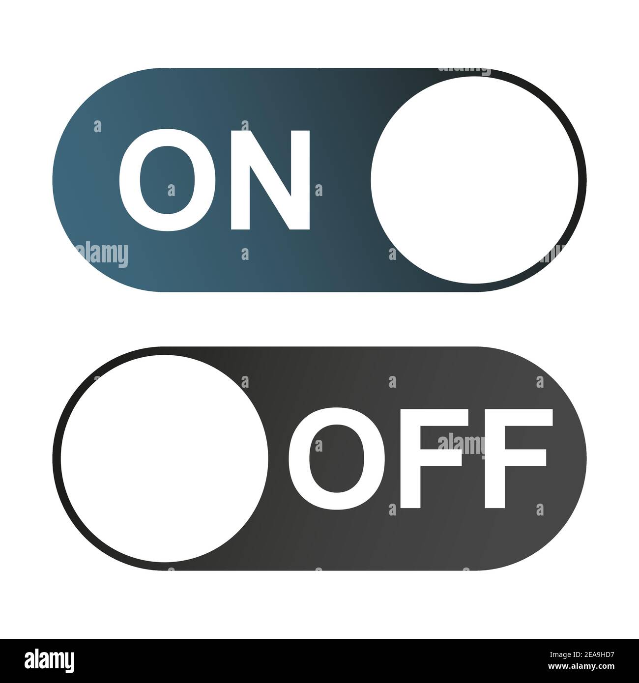 On and Off switch color buttons isolated on white background for app ...
