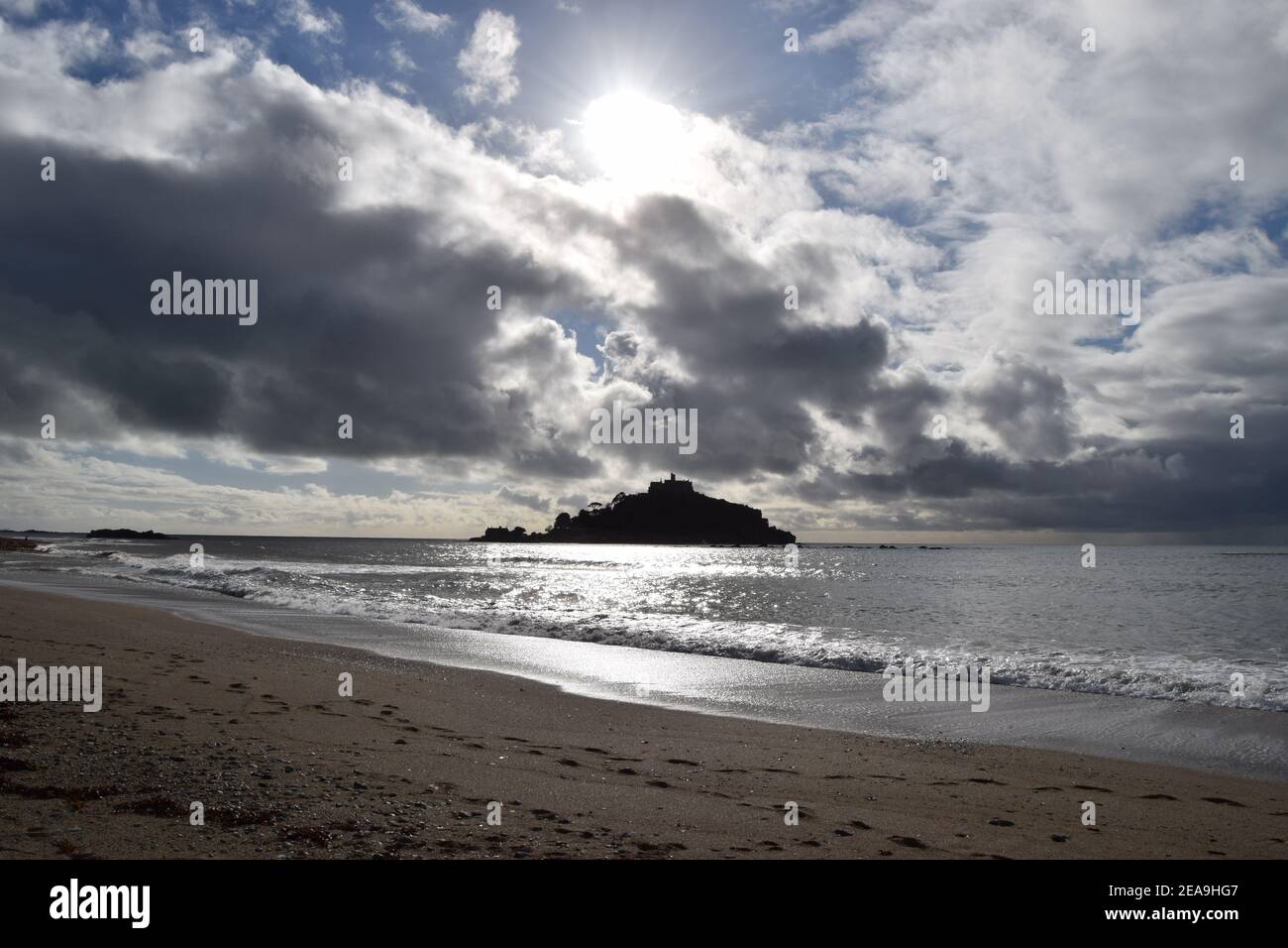Mount Silhouette Beneath Clouds Stock Photo