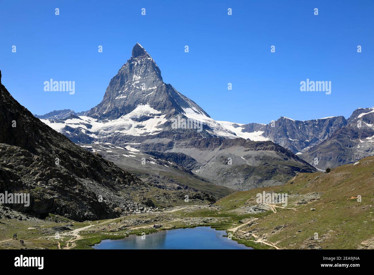 Matterhorn mountain and Riffelsee in the swiss alps, Zermatt, Switzerland 2020 Stock Photo