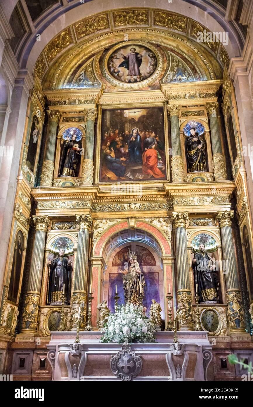 Portugal Lisbon Bairro Alto Igreja de Sao Roque Saint Roch Jesuit church Catholic religion gild carved wood Baroque main altar Stock Photo