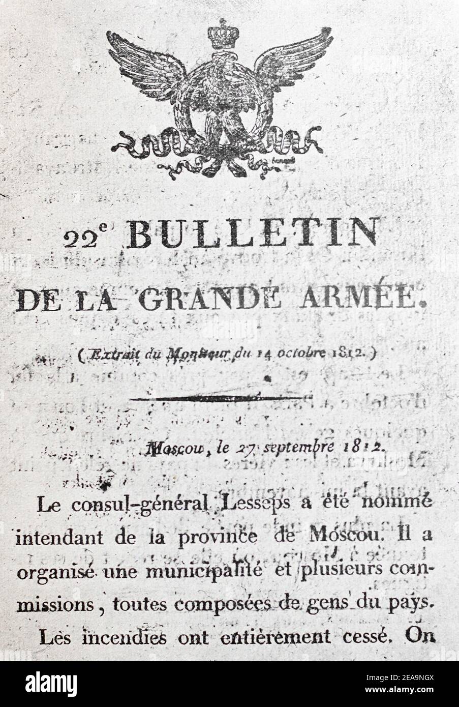 22nd Bulletin of the Grand Army (Bulletin de la Grande Armée). Stock Photo