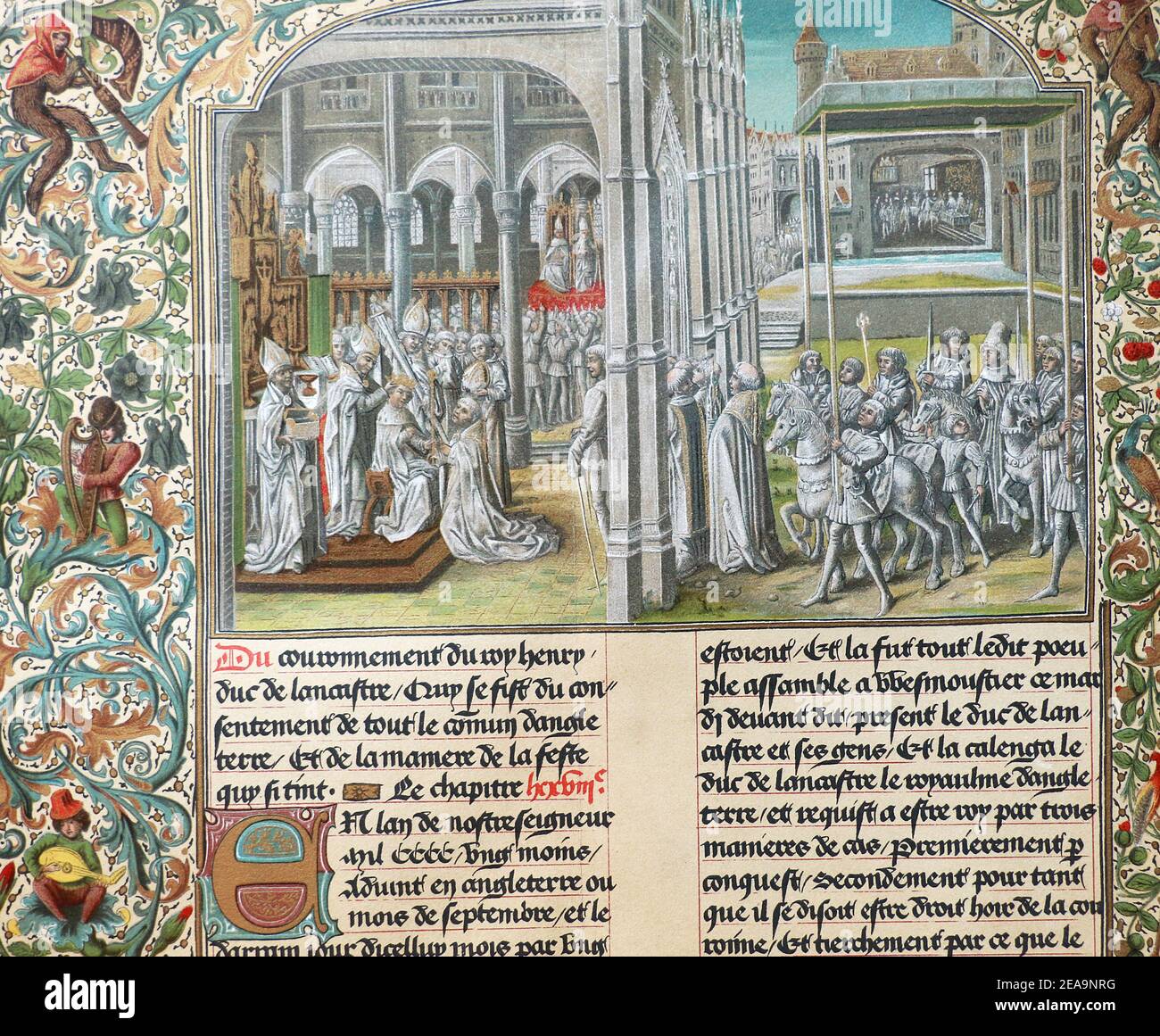 Coronation of King Henry IV of England. Image from manuscript of the 15th century. Stock Photo