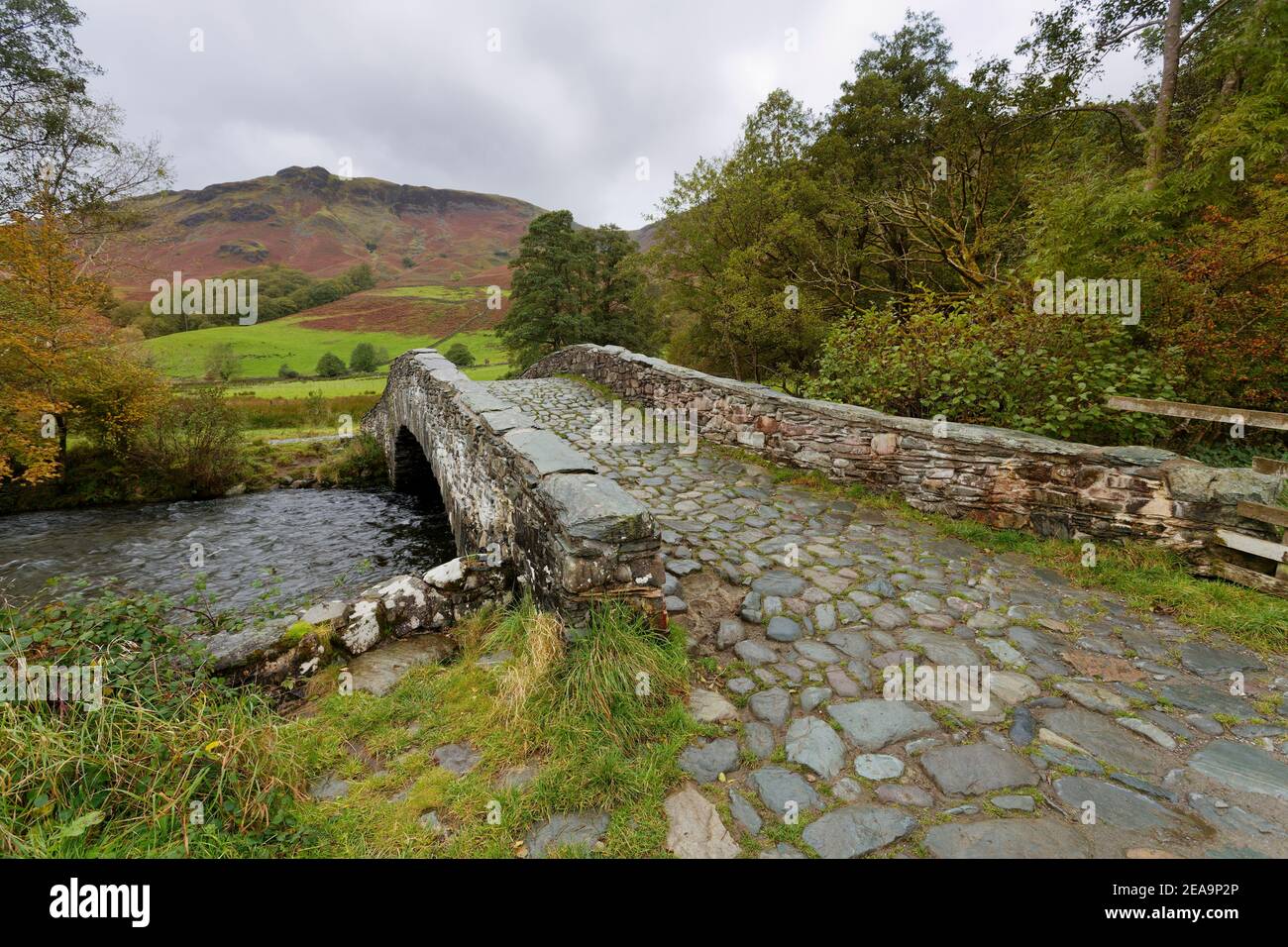 Stone bridge over the River Derwent Barrowdale  Lake District Cumbria Stock Photo