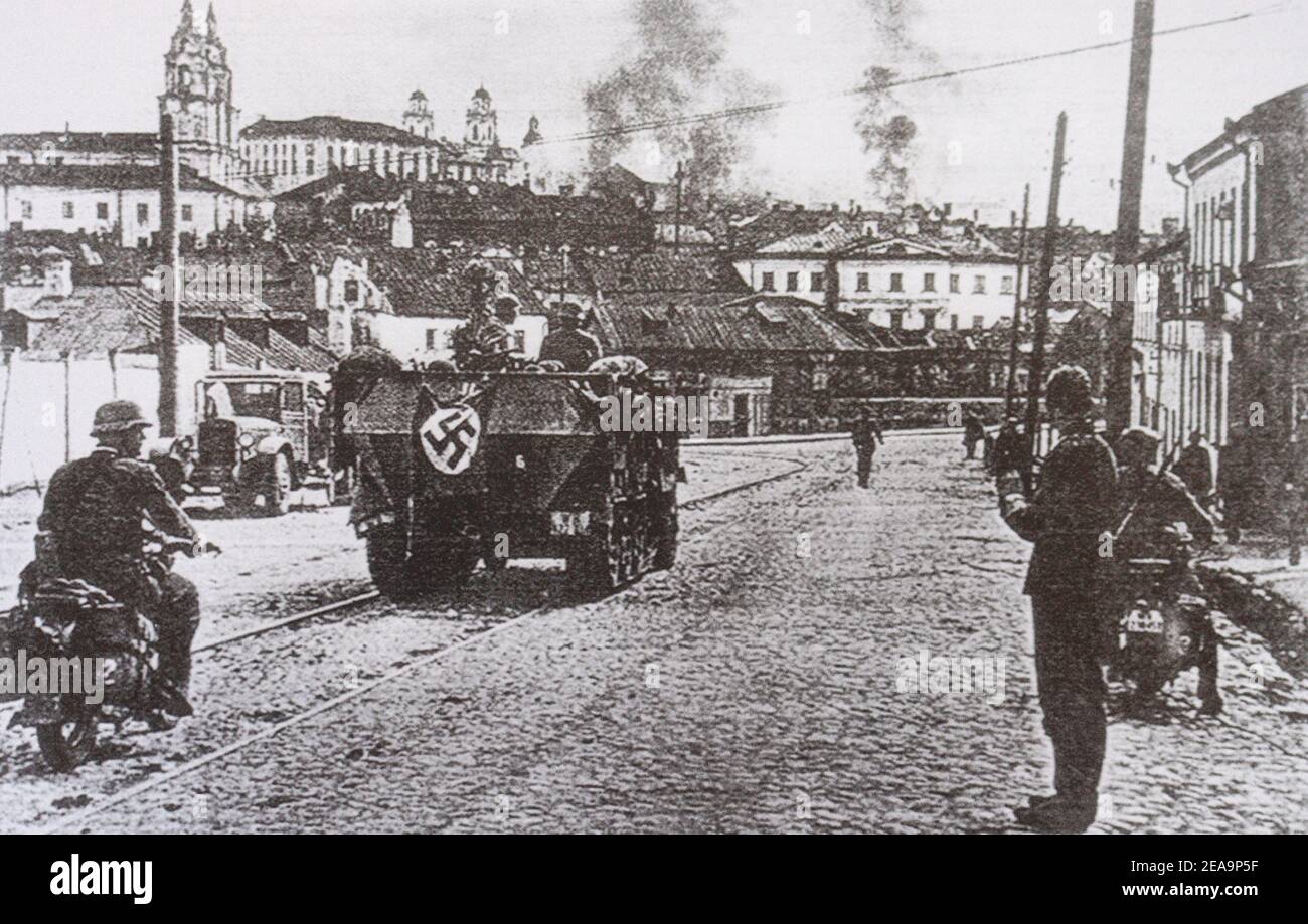 Minsk in the early days of the German occupation. Photo 1941. Stock Photo