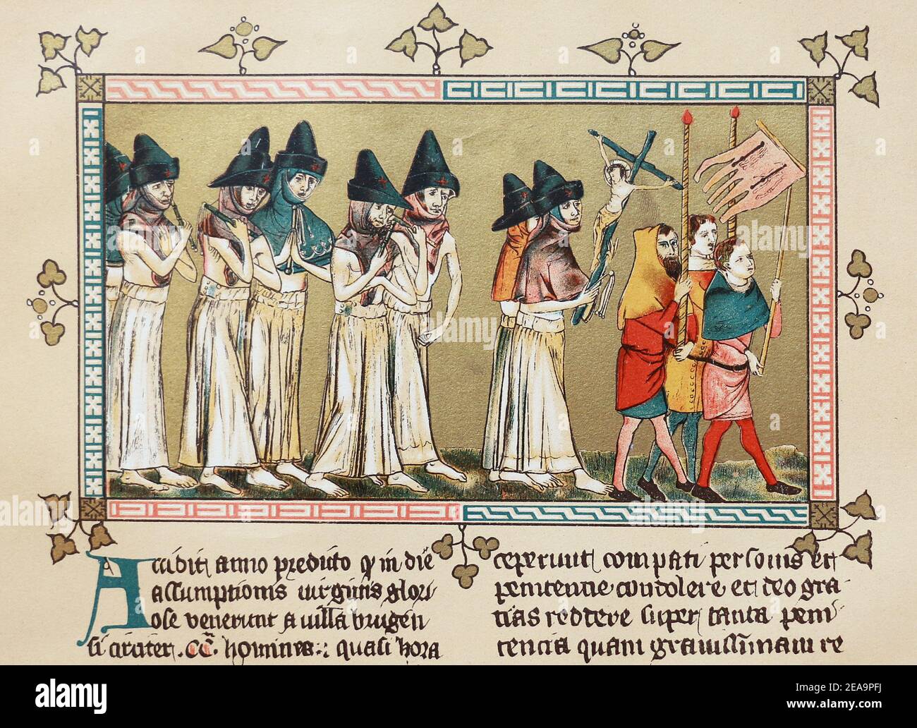 The flagellants at Doornik (Tournai) in 1349. Miniature from the Chronicle of Gilles Li Muisis (or Le Muiset). Stock Photo