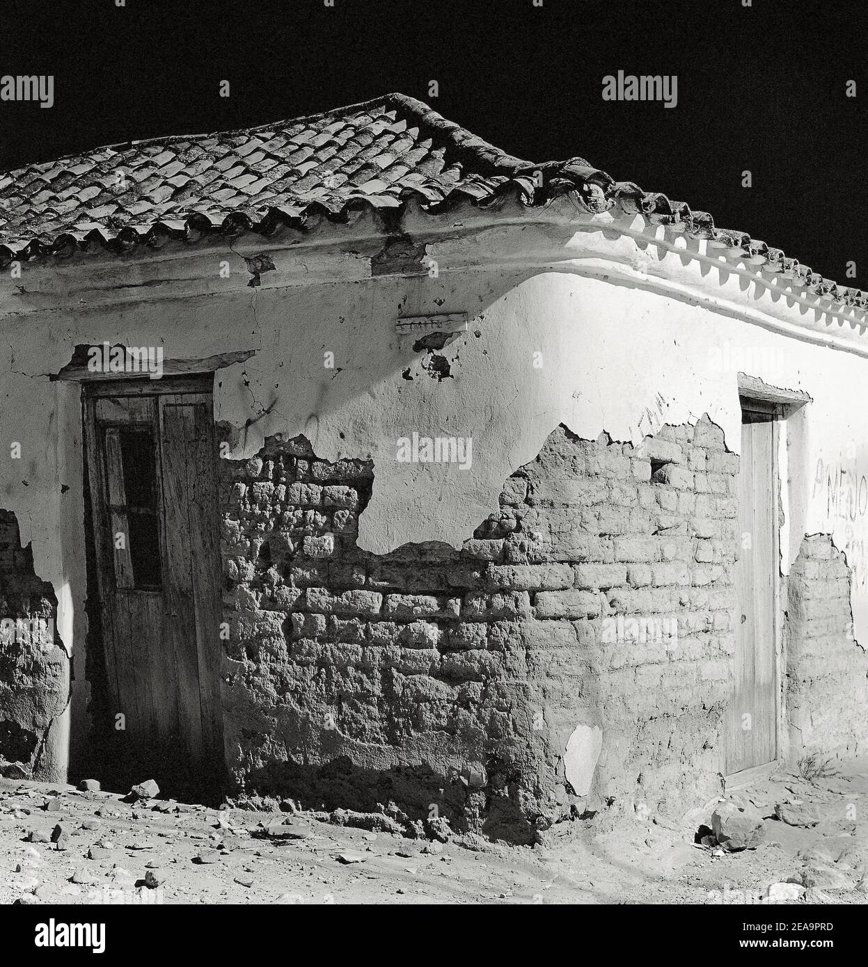 Colonial house at night in village ,Falcon, Falcon State, Venezuela, South America. Stock Photo