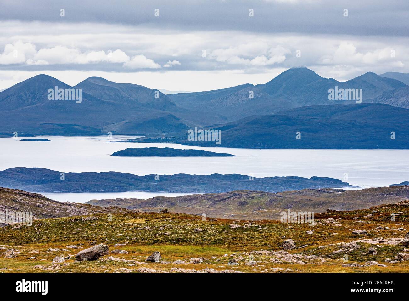 View from Bealach na Ba Viewpoint of the silhouette of the Isle of Skye