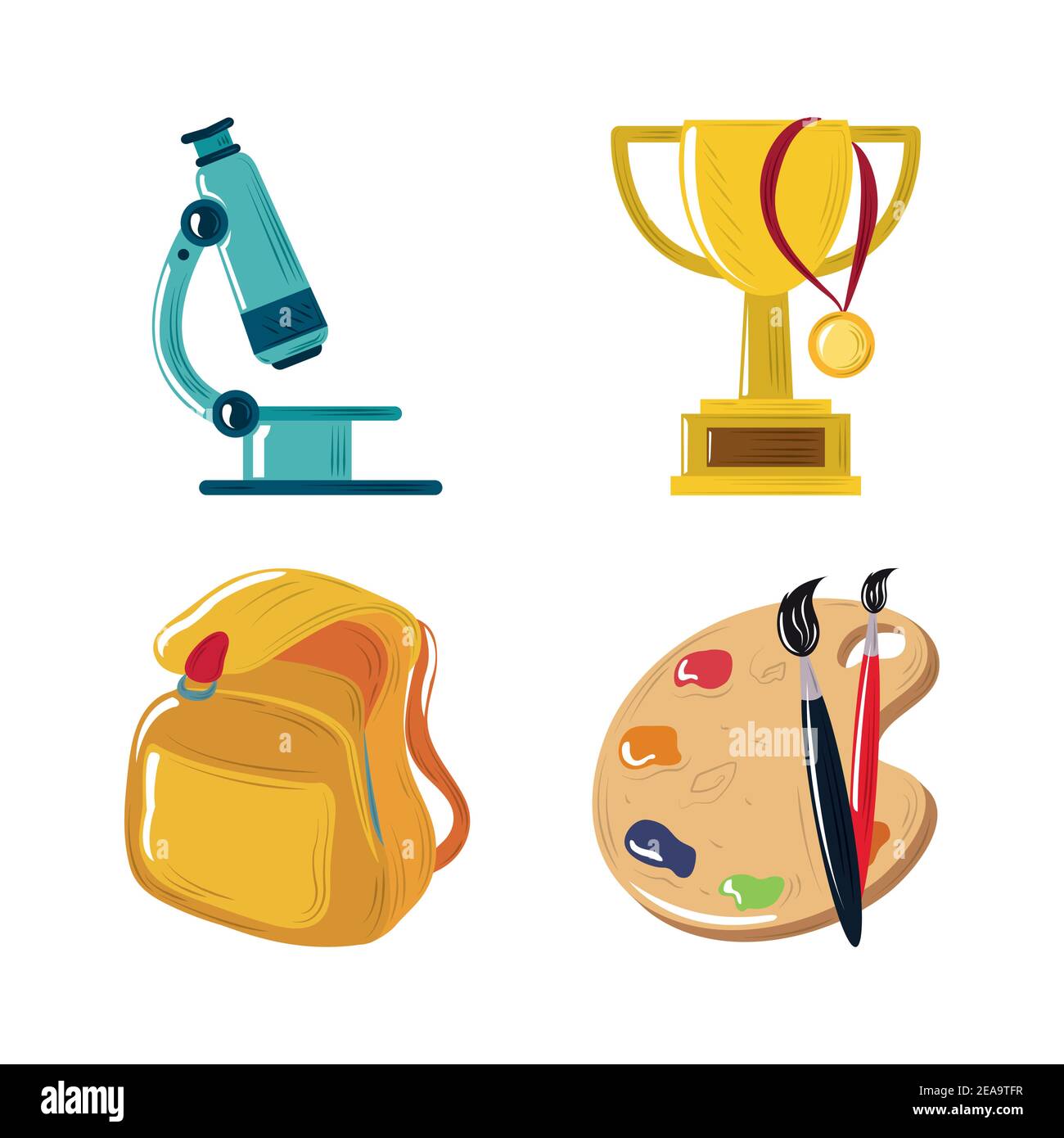 back to school microscope trophy backpack and paintbrush icons set ...