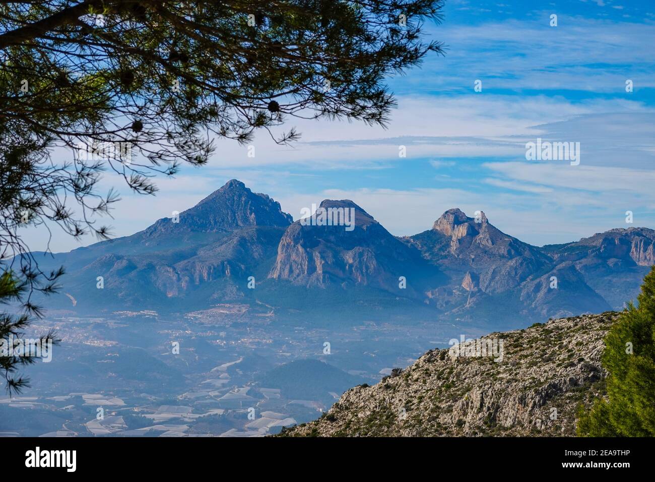 Hilltop urbanisation, seen from the Bernia Ridge above Benidorm, on the ...
