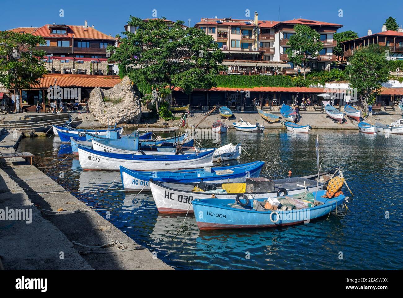 fishing boats in the port of Nessebar Bulgaria. Stock Photo