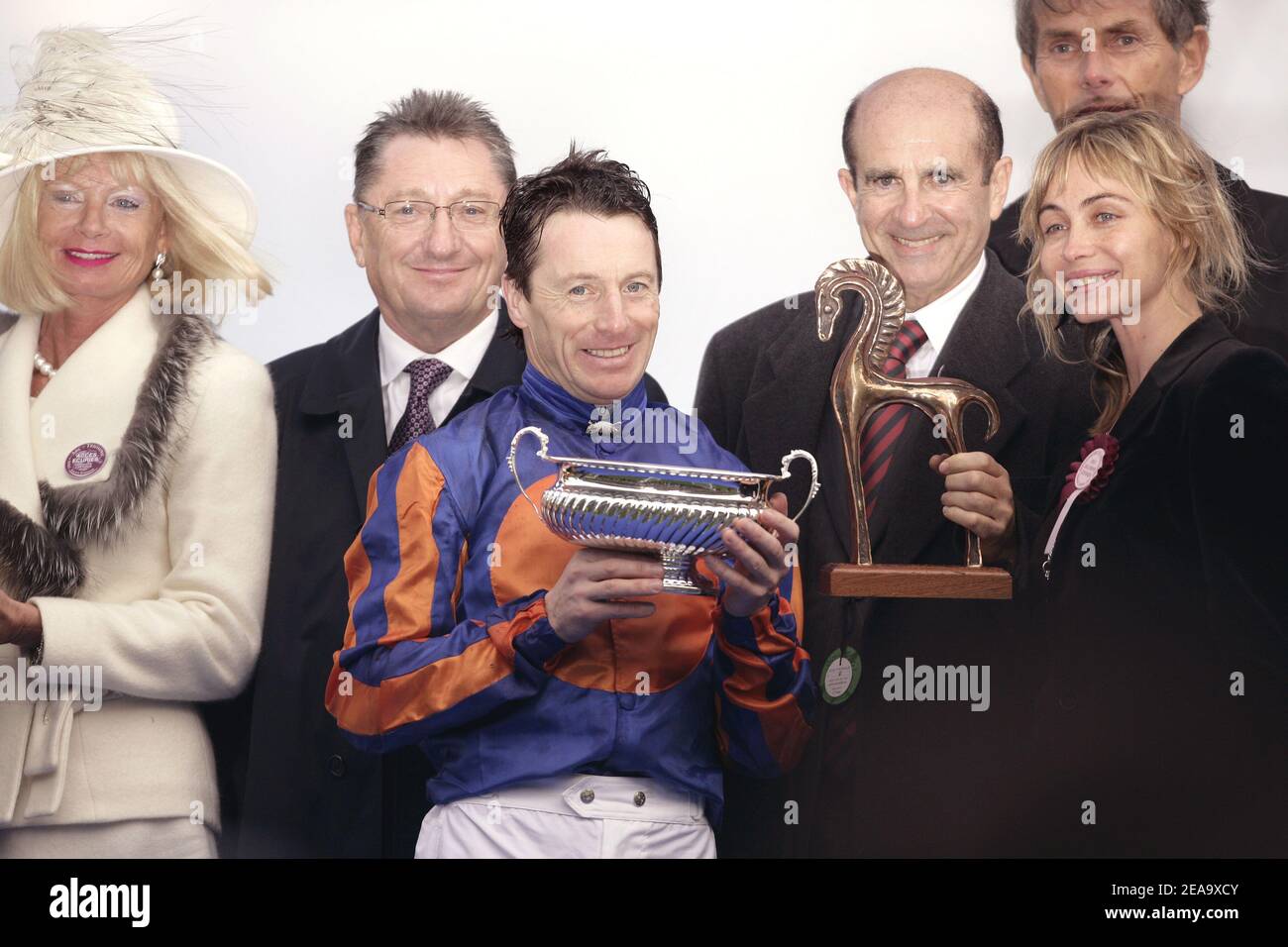 Hurricane Run ridden by Kieren Fallon, poses with Emmanuelle Beart ...