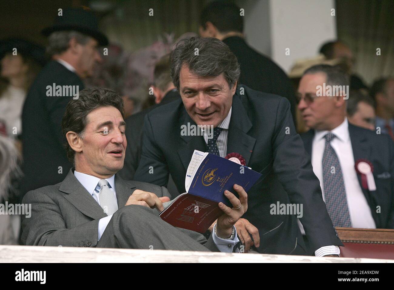 Edouard de Rothschild, France Galop president and Deauville mayor Philippe Augier attend the 84th Prix de l'Arc de Triomphe horse race at the Longchamp race track in Paris, France on October 2, 2005. Photo by Orban-Zabulon/ABACAPRESS.COM Stock Photo