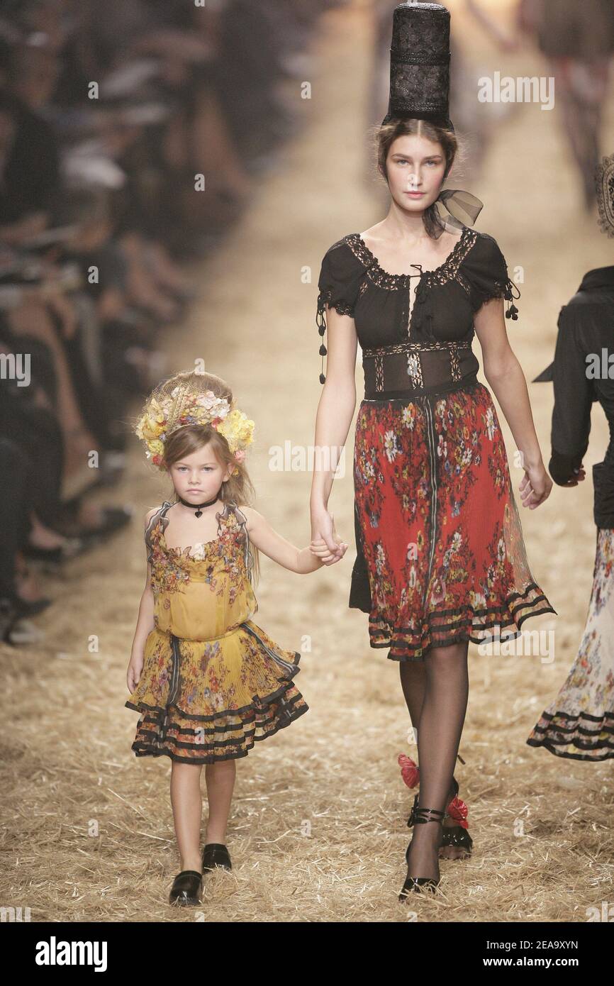 TV presenter Veronika Loubry's daughter Tylan displays a creation by French  fashion designer Jean-Paul Gaultier for his Spring-Summer 2006  ready-to-wear fashion show in Paris, France, on October 4, 2005. Photo by  Nebinger-Orban/ABACAPRESS.COM