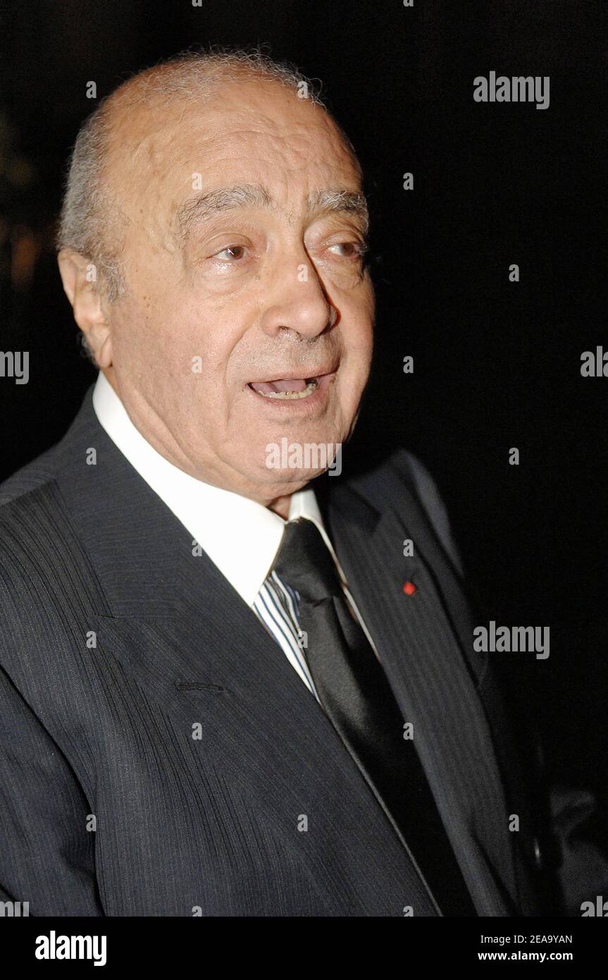 Harrods' owner Mohammed Al Fayed arrives at John Galliano's Spring-Summer 2006 ready-to-wear fashion show for Christian Dior at 'Le Grand Palais' in Paris, France, on October 4, 2005. Photo by Giancarlo Gorassini/ABACAPRESS.COM Stock Photo