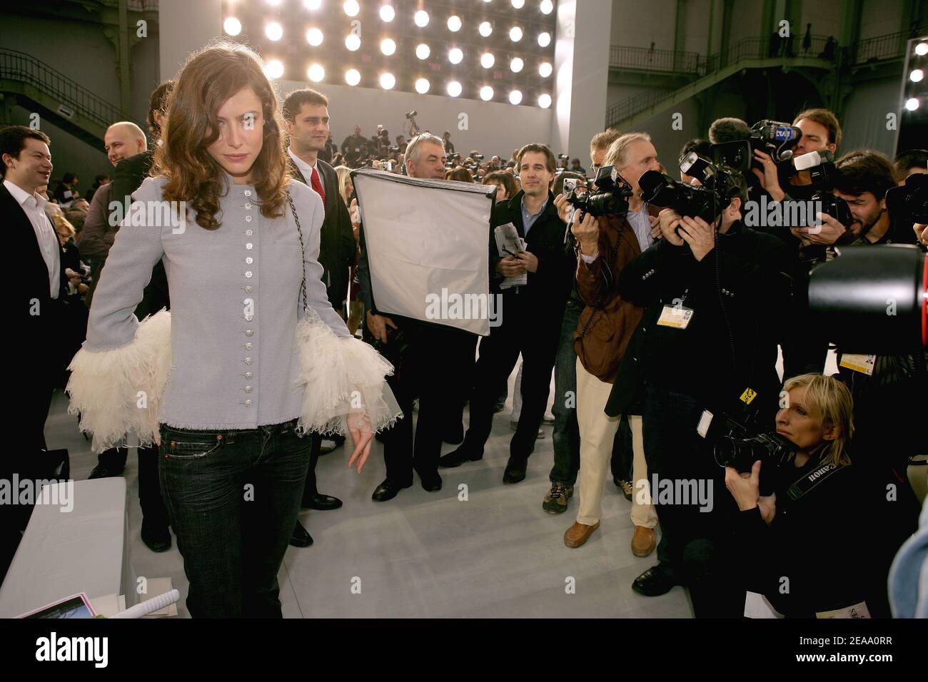 French actress Anna Mouglalis attends the presentation of German fashion designer Karl Lagerfeld's Spring-Summer 2006 ready-to-wear collection for French fashion house Chanel at the Grand Palais in Paris, France, on October 7, 2005. Photo by Nebinger-Orban-Zabulon/ABACAPRESS.COM Stock Photo