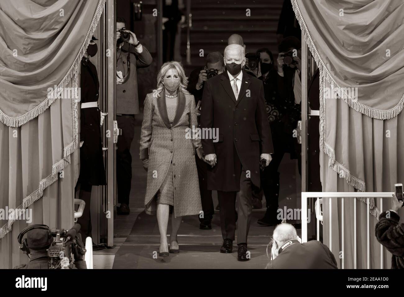 President-elect Joe Biden and Dr. Jill Biden arrive to the inaugural platform Wednesday, Jan. 20, 2021, for the 59th Presidential Inauguration at the U.S. Capitol in Washington, D.C. (Official White House Photo by Chuck Kennedy) Stock Photo