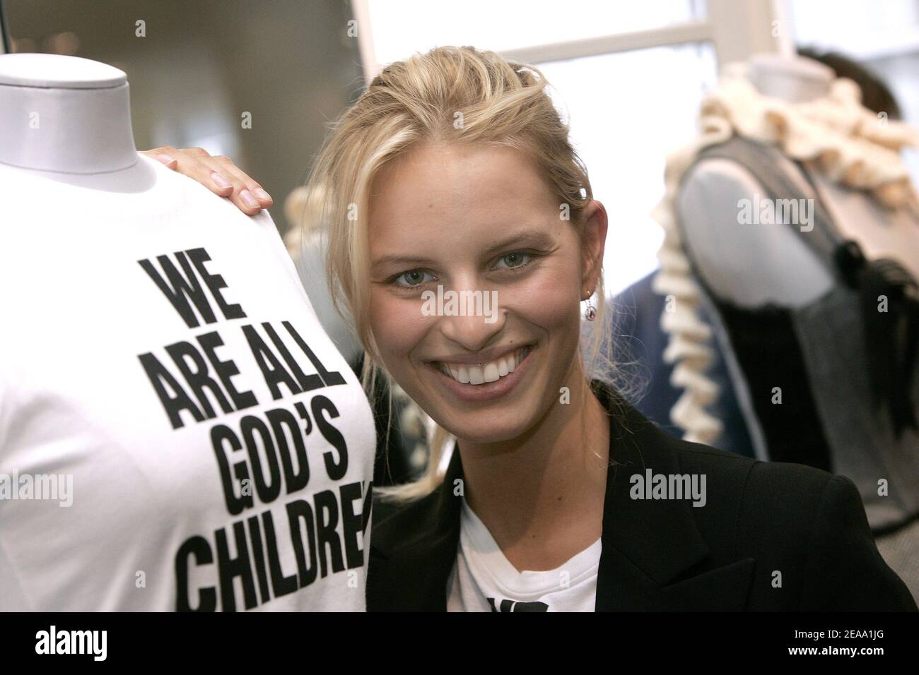 Czech top model Karolina Kurkova launches a t-shirt collection in