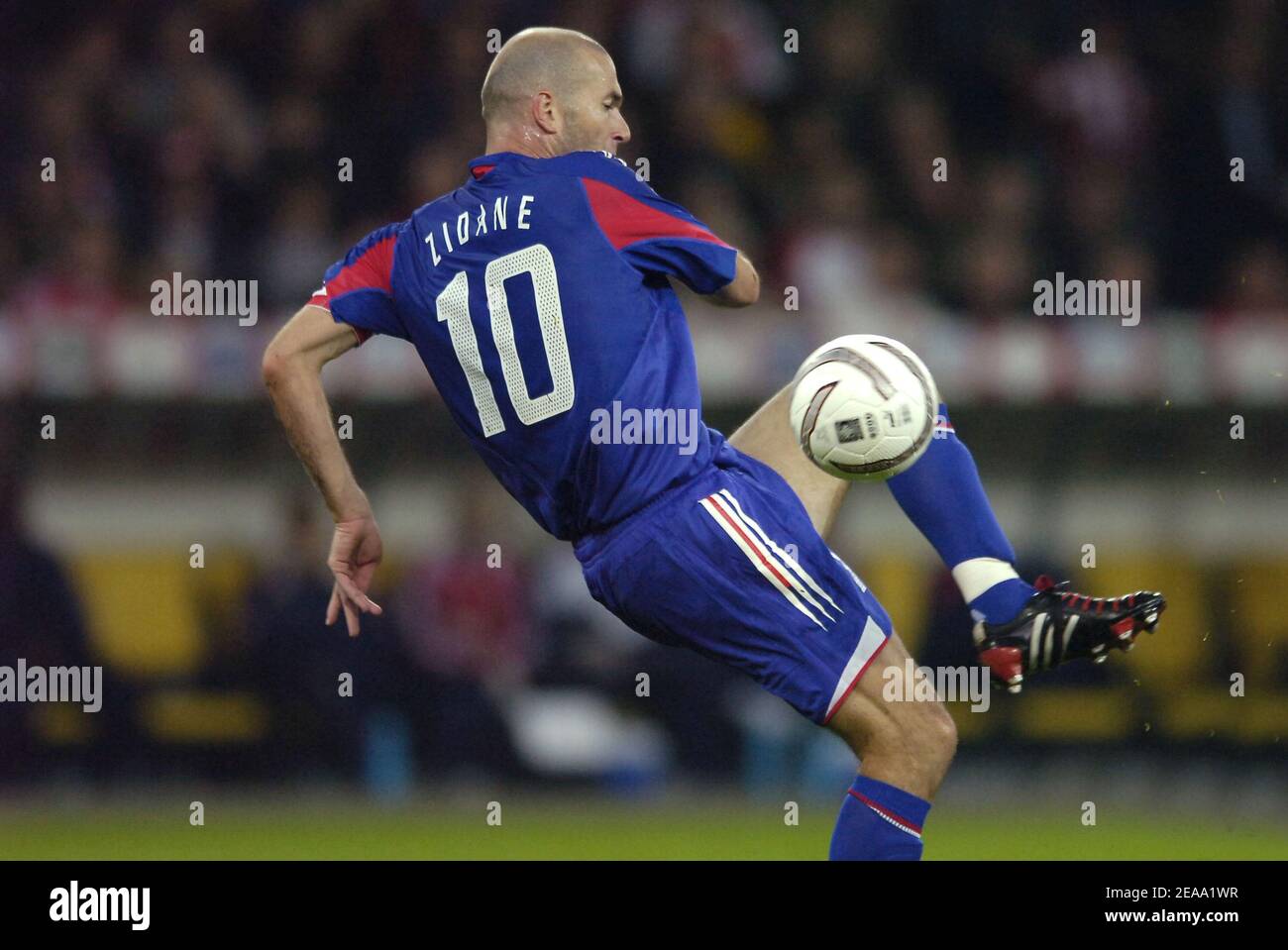 Zinedine Zidane of France competes during the FIFA World Cup Qualifying,  Group Four match between Switzerland (1) and France (1) at the Stade de  Suisse on October 8, 2005, in Bern, Switzerland.