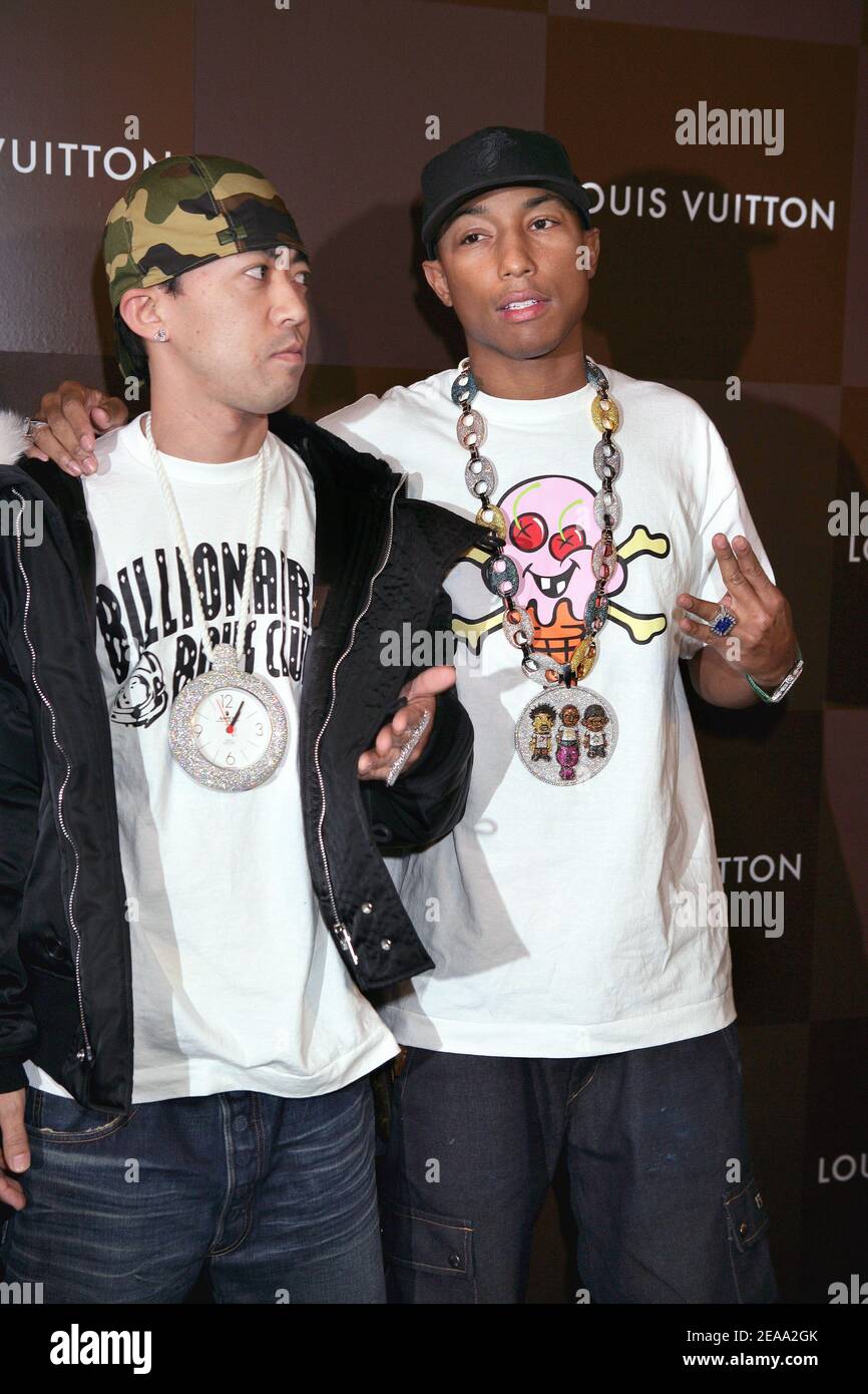 US singer Pharrell Williams upon arrival to the cocktail reception for the  inauguration of the new Louis Vuitton house on the Champs-Elysees in Paris,  France, on October 9, 2005, ahead of the