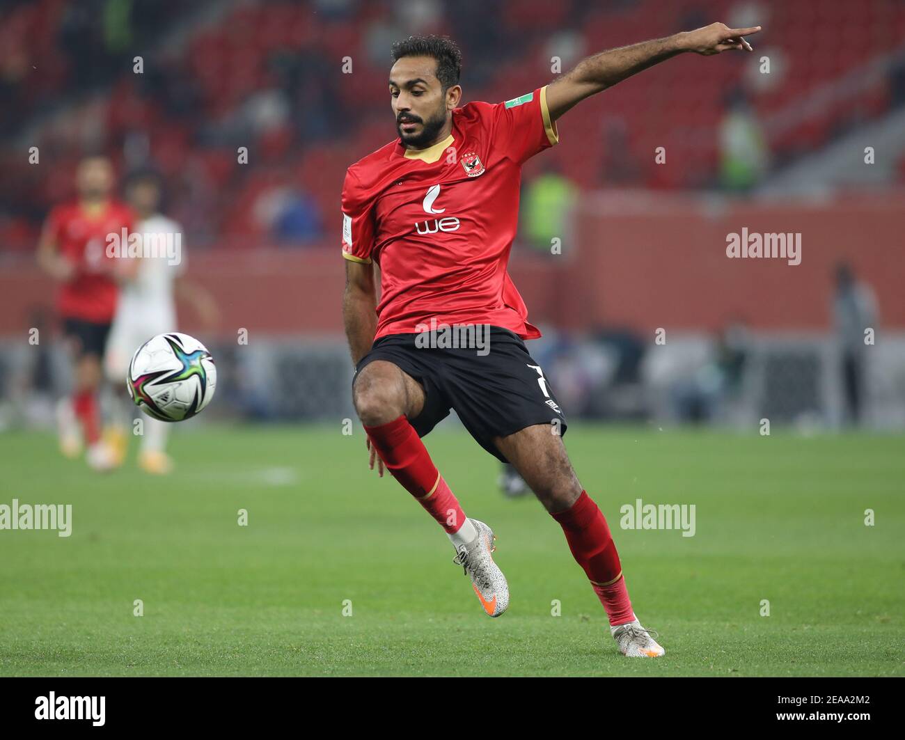 DOHA, QATAR - FEBRUARY 08: Kahraba of Al Ahly SC during the semi-final match between Al Ahly SC and FC Bayern Muenchen at Ahmad Bin Ali Stadium on February 8, 2021 in Doha, Qatar. (Photo by Colin McPhedran/MB Media) Stock Photo