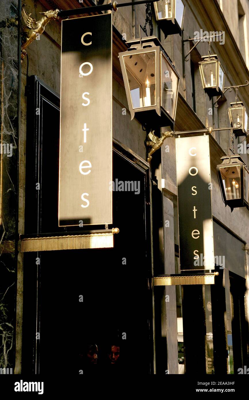Entrance of trendy Costes hotel and restaurant, rue Saint Honore in