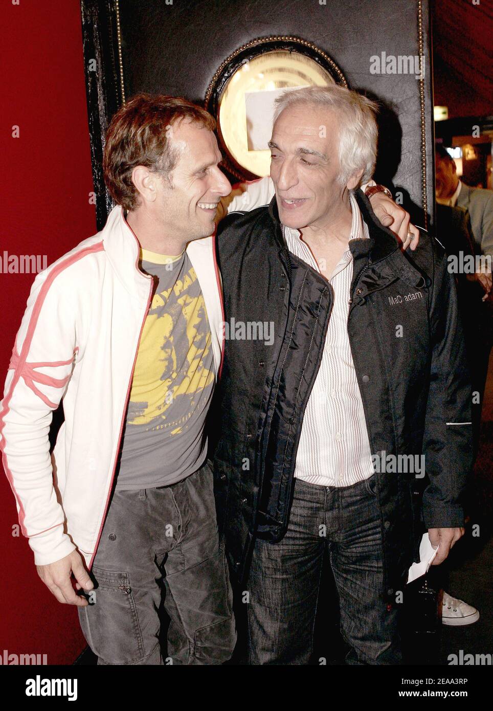 French actors Charles Berling and Gerard Darmon attend the premiere of the play 'Pour ceux qui restent' written by Pascal Elbe and directed by Charles Berling at 'La Gaite Montparnasse' in Paris on October 14, 2005. Photo by Laurent Zabulon/ABACAPRESS.COM. Stock Photo