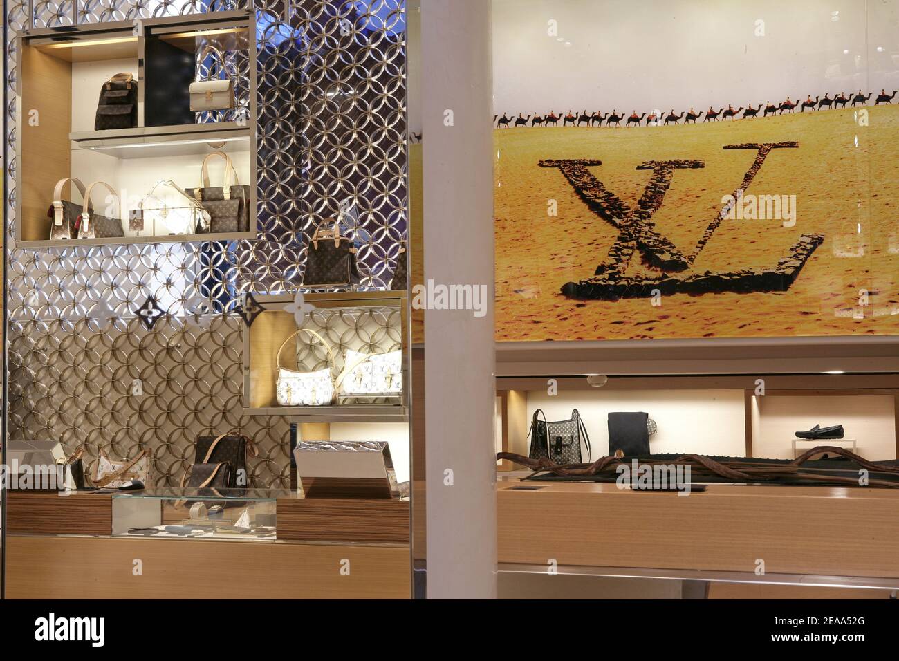 Inside view of the new Louis Vuitton store of the Champs Elysees avenue in  Paris, France on october 20, 2005. The store is the world's biggest luxury  store. The newly remodeled store
