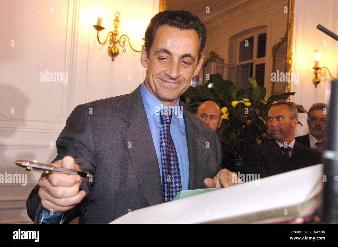 Interior and Cult Minister Nicolas Sarkozy attends the official ceremony to celebrate the centenary of the French protestant federation in Paris, France on October 21, 2005. Photo by Bruno Klein/ABACAPRESS.COM Stock Photo