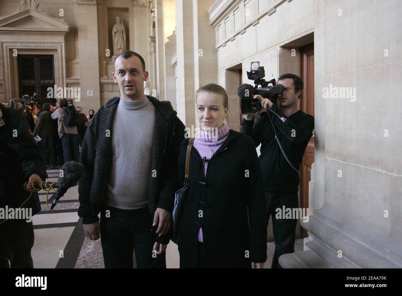 Franck and Sandrine Lavier arrive at the Paris courts for the appeal hearing in a child prostitution ring case November 3, 2005, in Paris, France. The trial of a prostitution ring in Outreau, northern France, caused uproar last year when a court convicted 10 of 17 defendants even though the main accuser had withdrawn her charges against most of them. The opening of the trial has been deferred until Monday November 7, 2005 because Thierry Dausque is hospitalized. Photo by Mousse/ABACAPRESS.COM Stock Photo