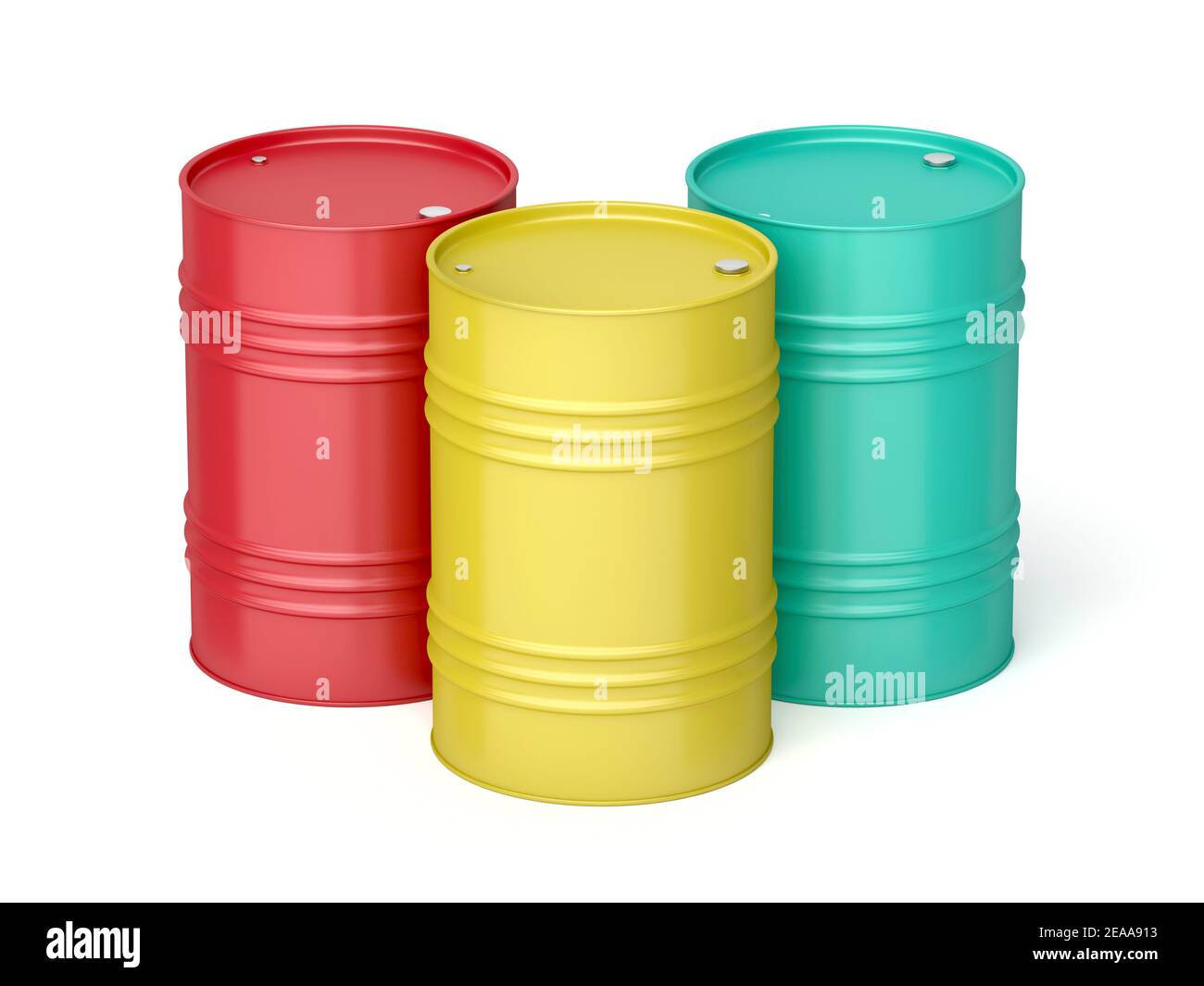 Three steel drums with different colors, can be used for fuel, oil and
