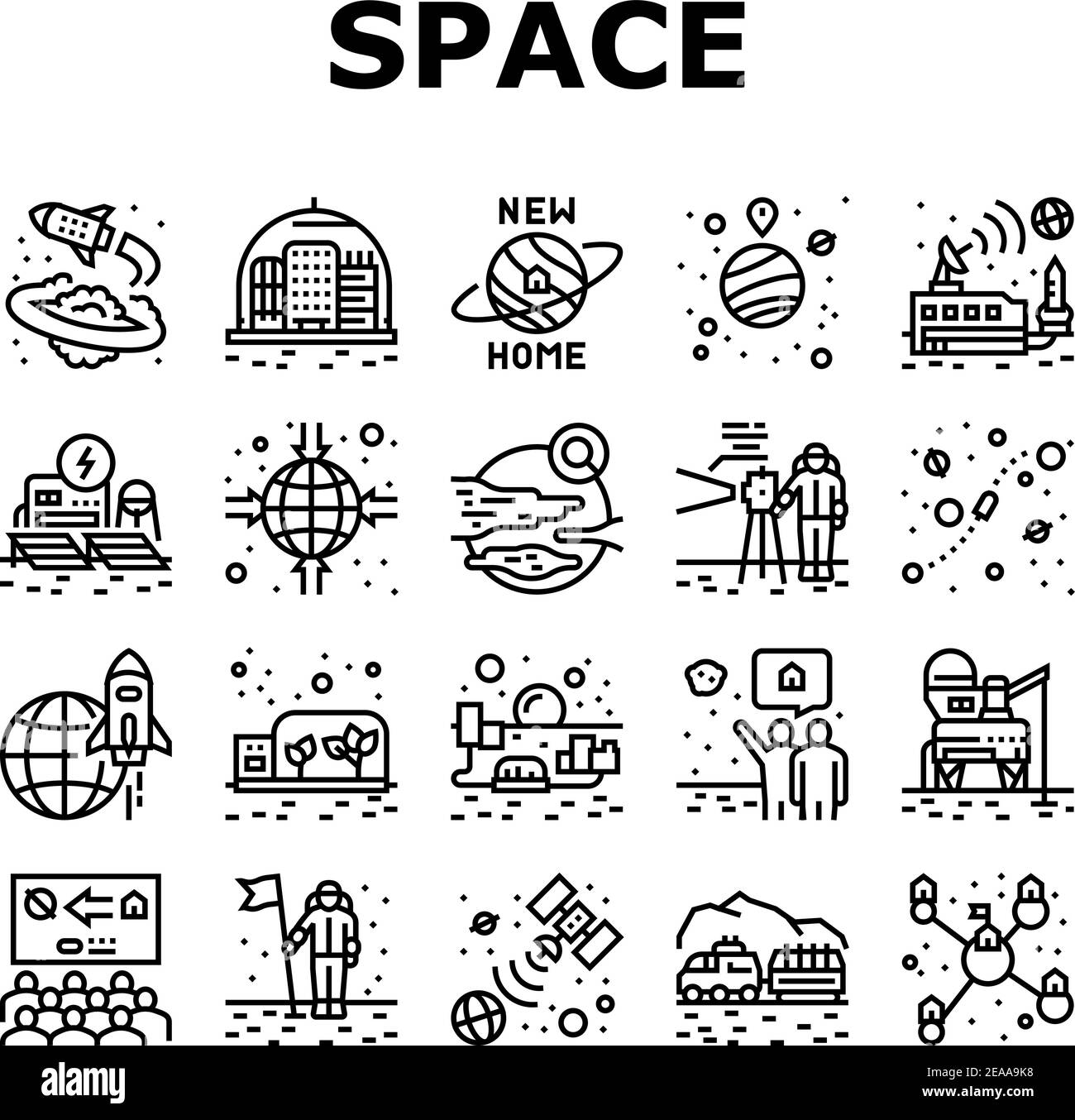 Space Base New Home Collection Icons Set Vector Stock Vector Image ...
