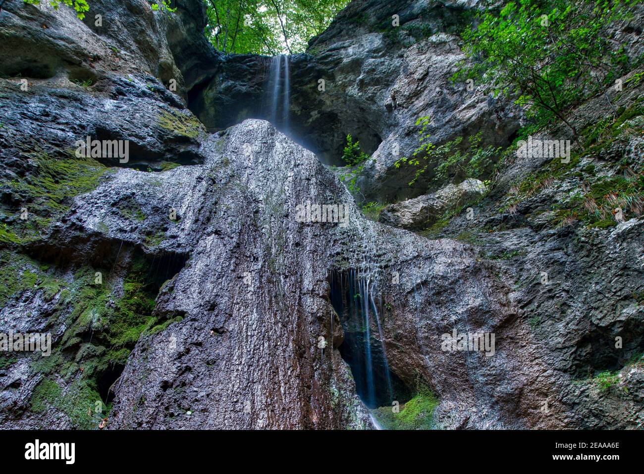 Waterfall with tufa rocks Stock Photo