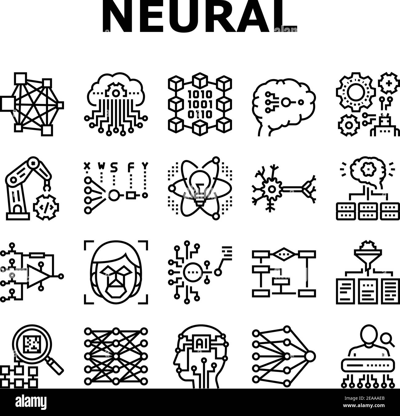 Neural Network And Ai Collection Icons Set Vector Stock Vector Image ...