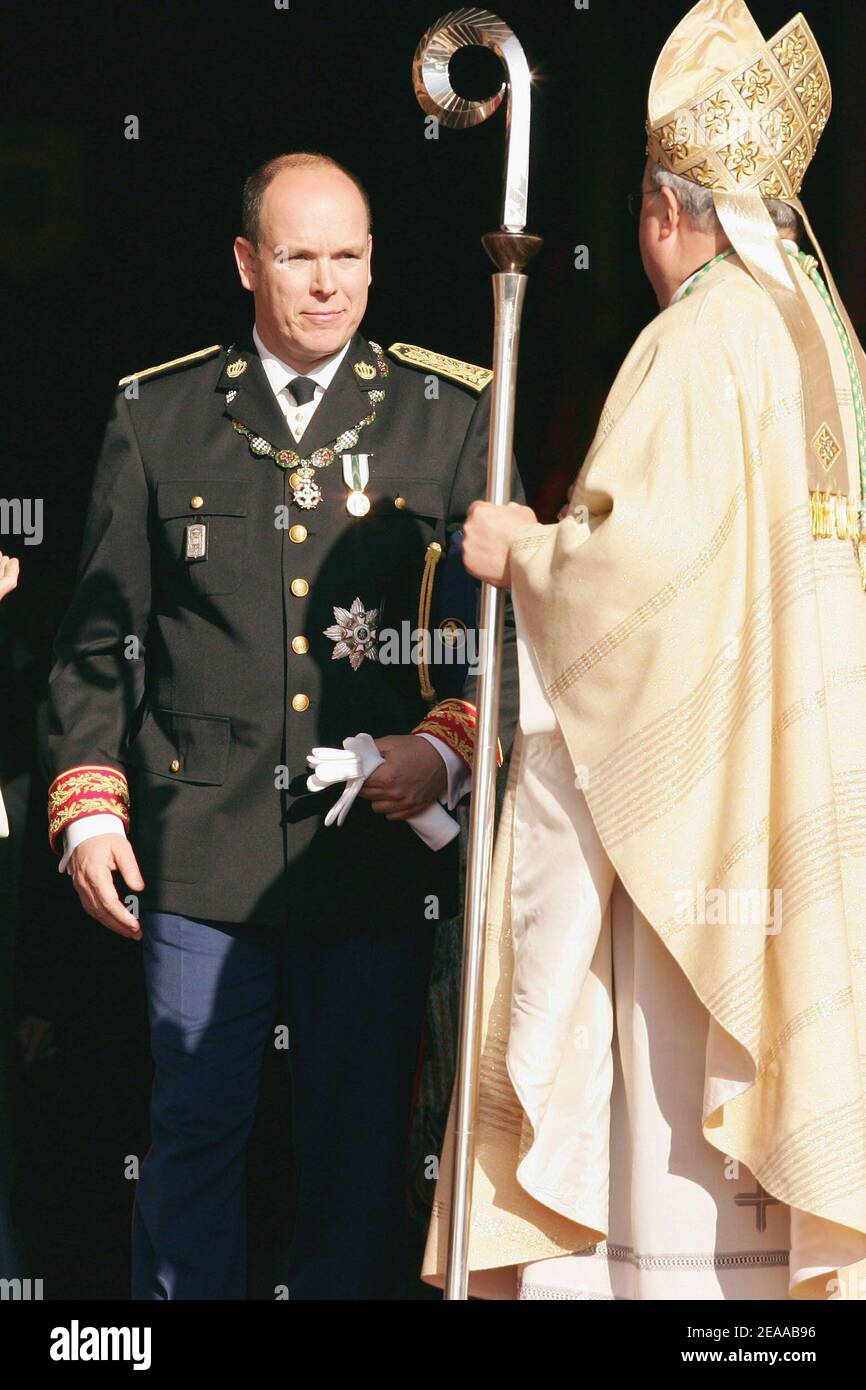 Monaco Ruler Prince Albert II of Monaco leaves Monaco's Cathedrale after the ...