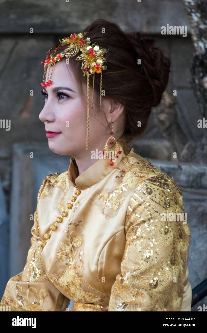 traditional bride with headdress Hoi An, Vietnam Stock Photo