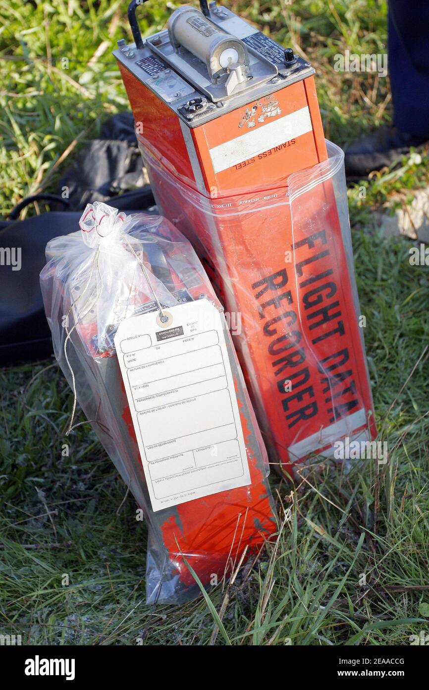 Flight Data Recorder pictured as firemen are testing 'Air plaine', an exercise to simulate a rescue plan and estimate the capacity of emergency services after an airplane crash, near Marignane airport, Marseille, southern France, on November 22, 2005. Photo by Gerald Holubowicz/ABACAPRESS.COM Stock Photo