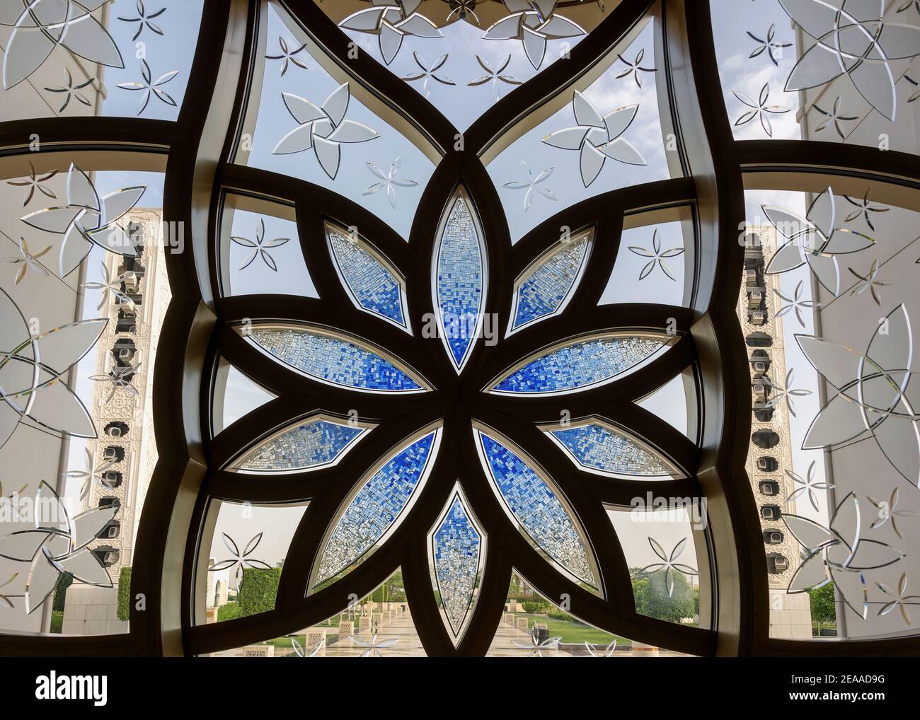 Glass door with blue glass mosaic tiles, Sheikh Zayed Grand Mosque, Abu