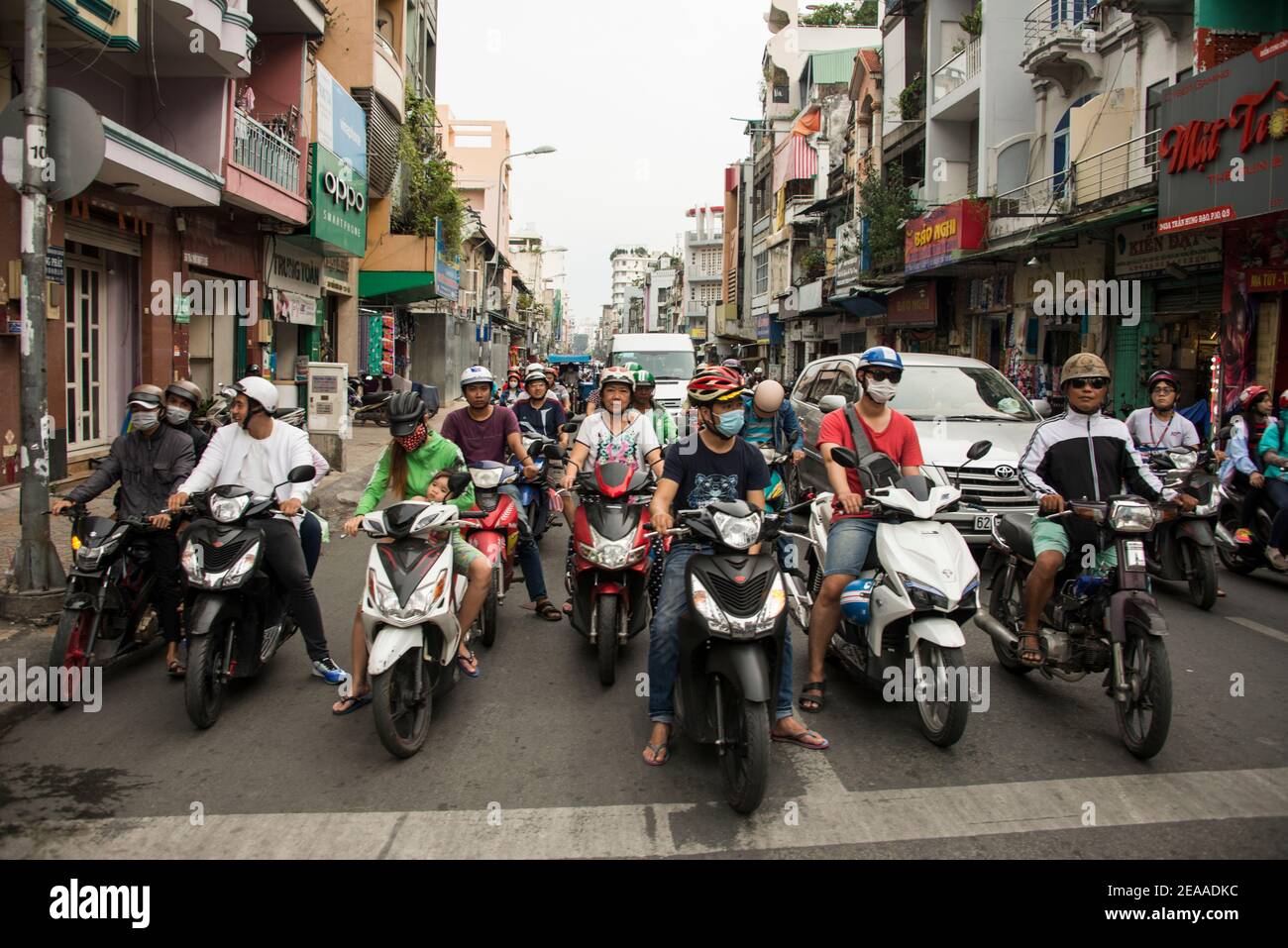 waiting for the green light, Vietnam Stock Photo