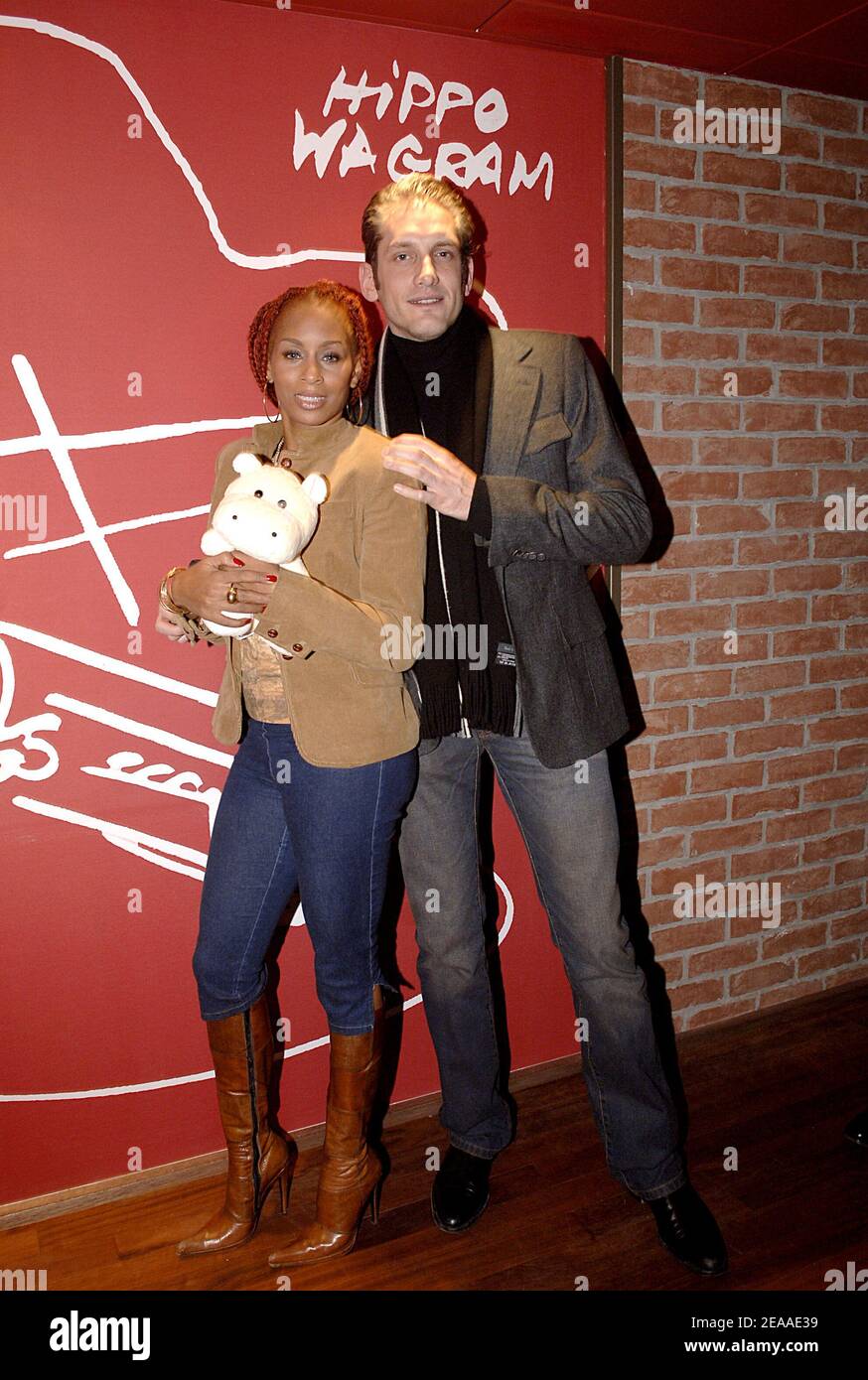 U.S. choreographer Mia Frye and Olivier the Bachelor attend the opening party of the new Hippotamus 'Hippo Wagram' restaurant in Paris, France on December 1, 2005. Photo By Giancarlo Gorassini/ABACAPRESS.COM Stock Photo