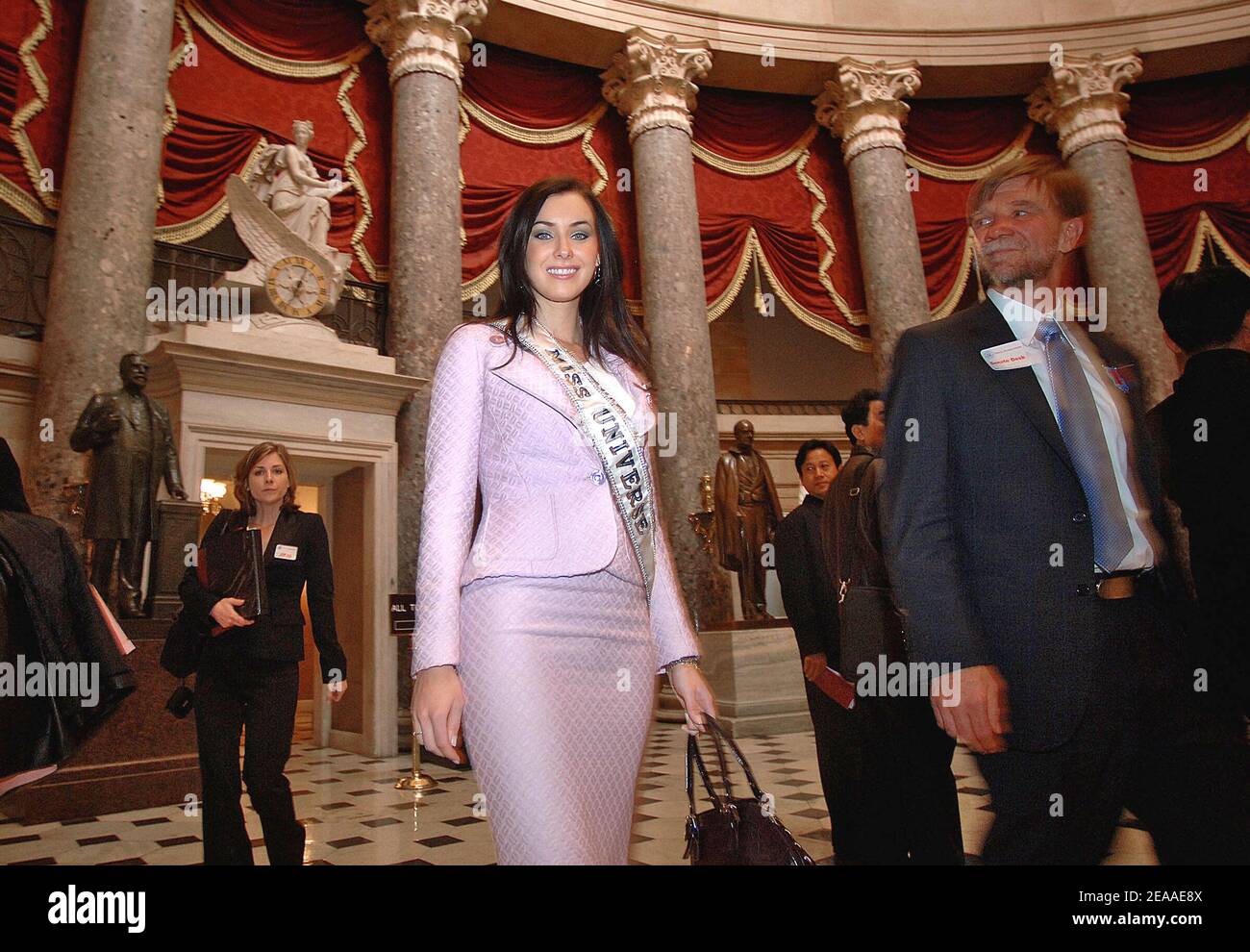 EXCLUSIVE. Miss Universe 2005 Natalie Glebova visiting Senators and Congressmen at the capitol to promotes World AIDS Day in Washington, DC on December 1, 2005. Photo by Olivier Douliery/ABACAPRESS.COM Stock Photo