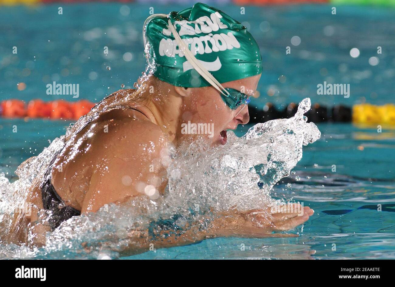 Fanny Babou of France in action on women's 200 meters breackstroke during  the French swimming championships short course, in Chalon-sur-Saone,  France, on December 3, 2005. Photo by Nicolas  Gouhier/CAMELEON/ABACAPRESS.COM Stock Photo -
